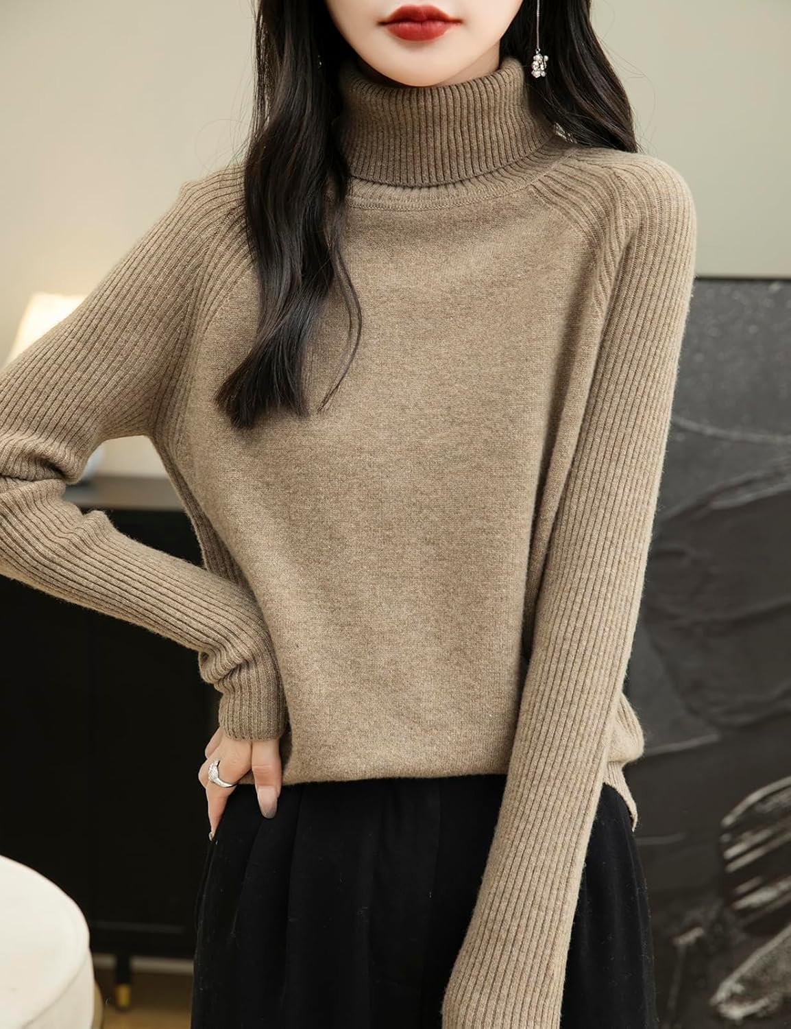 Chanyarn Women's Turtleneck 100% Merino Wool Sweater 2025 Fall Winter Classic Warm Soft Raglan Long Sleeve Knit Sweater
