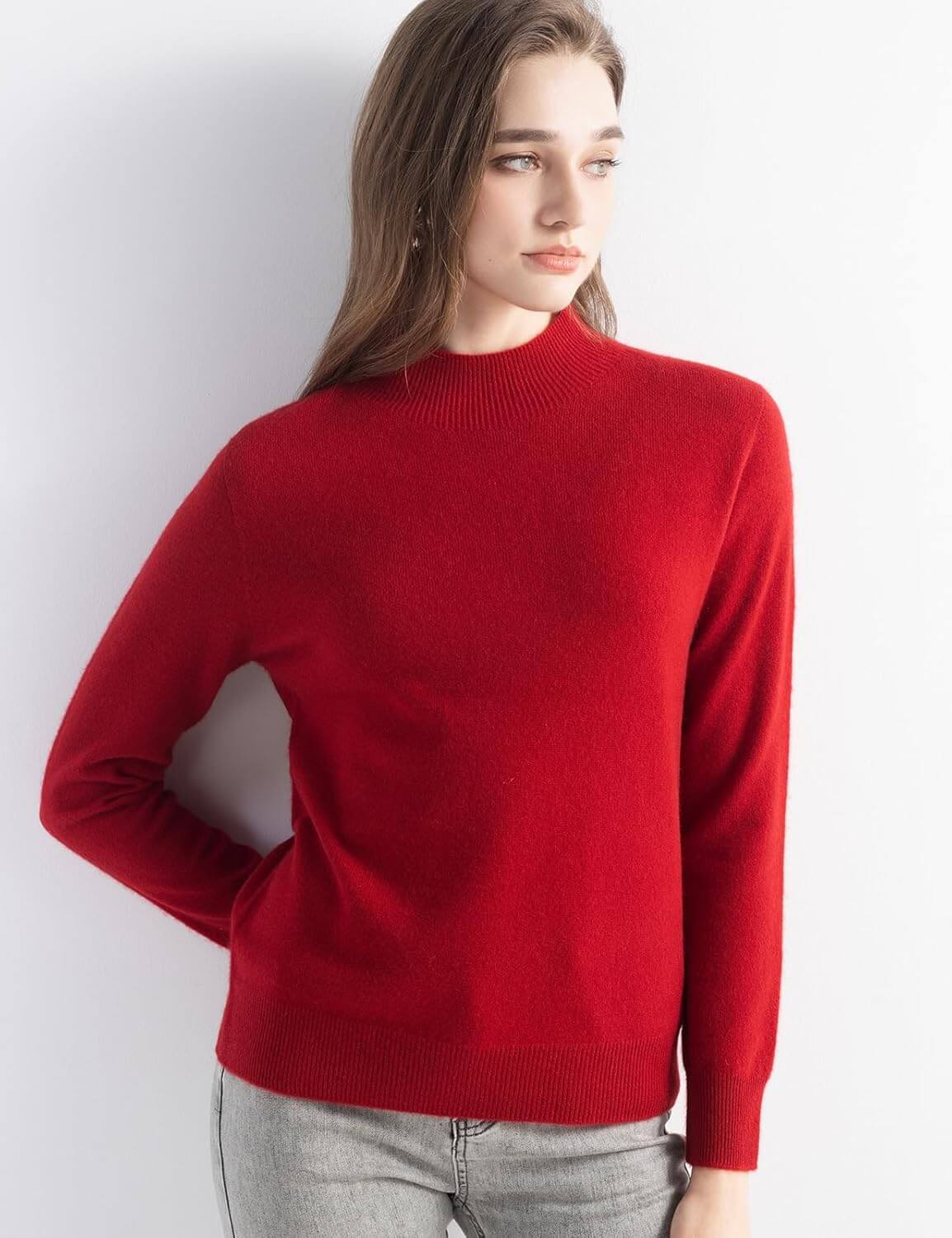 Women's 100% Pure Cashmere Sweater Mock Neck Long Sleeve Warm Leisure 2025 Fall Winter Knit Pullover