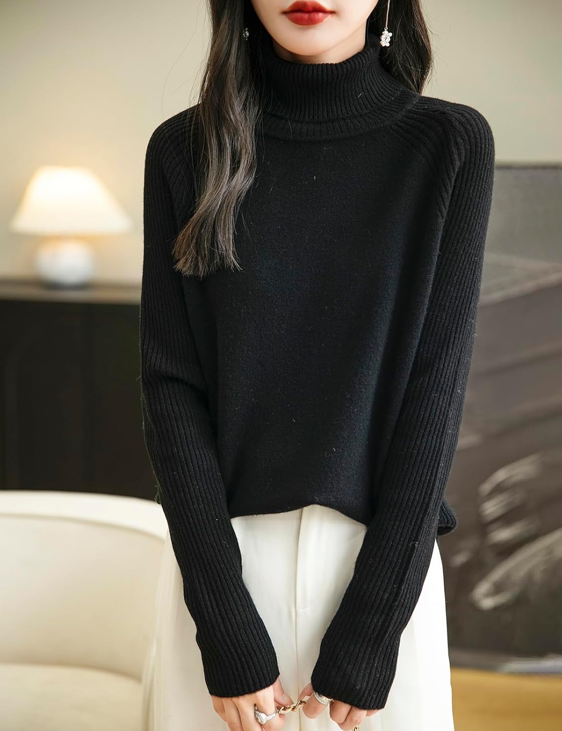 Chanyarn Women's Turtleneck 100% Merino Wool Sweater 2025 Fall Winter Classic Warm Soft Raglan Long Sleeve Knit Sweater