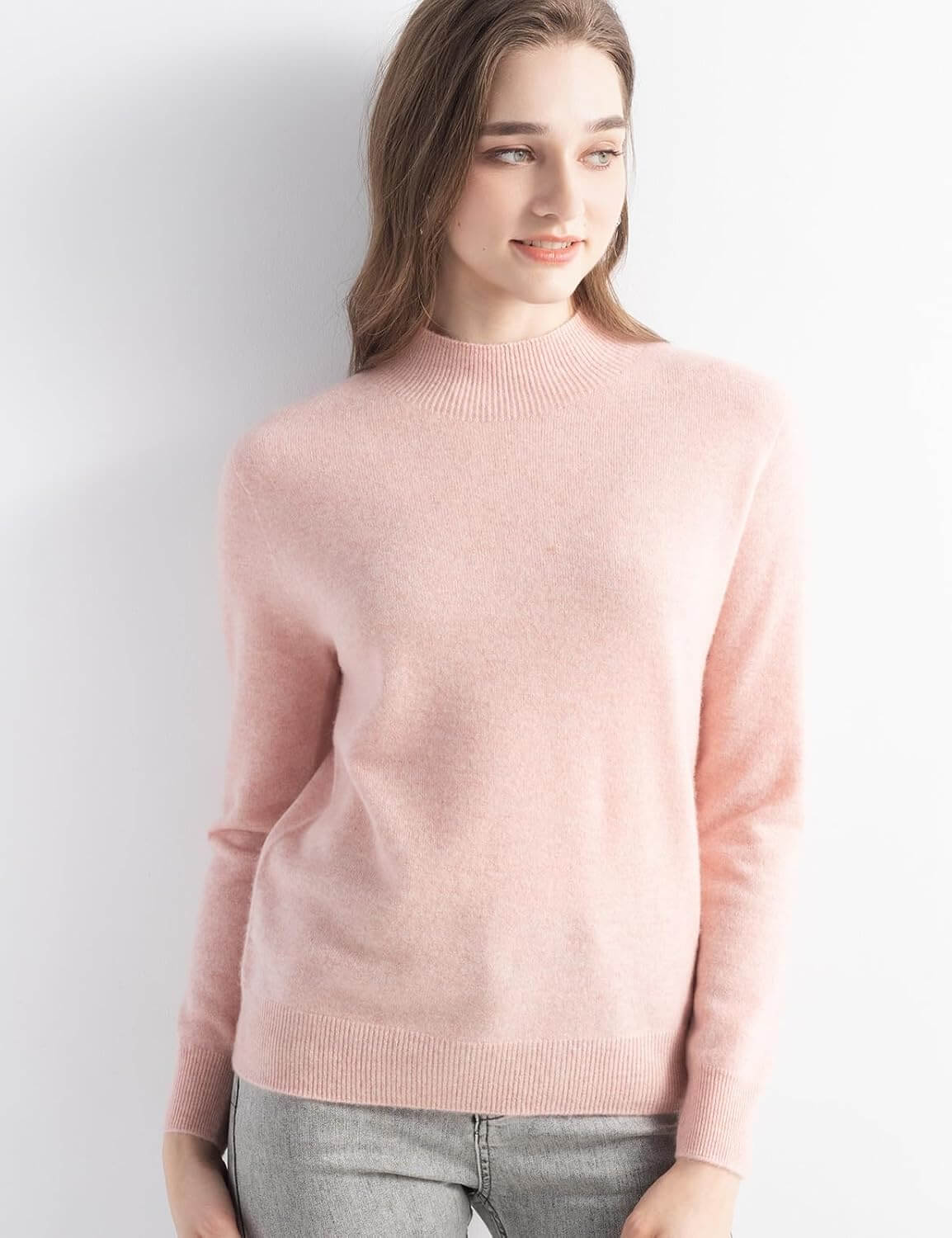 Women's 100% Pure Cashmere Sweater Mock Neck Long Sleeve Warm Leisure 2025 Fall Winter Knit Pullover
