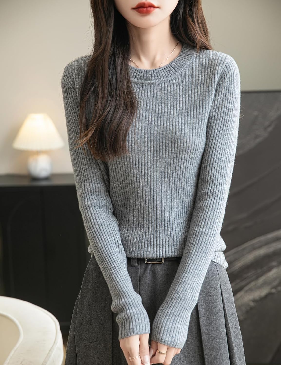 Women's 100% Merino Wool Sweater 2025 Fall Winter Crew Neck Long Sleeve Warm Soft Ribbed Knit Pullover Sweater