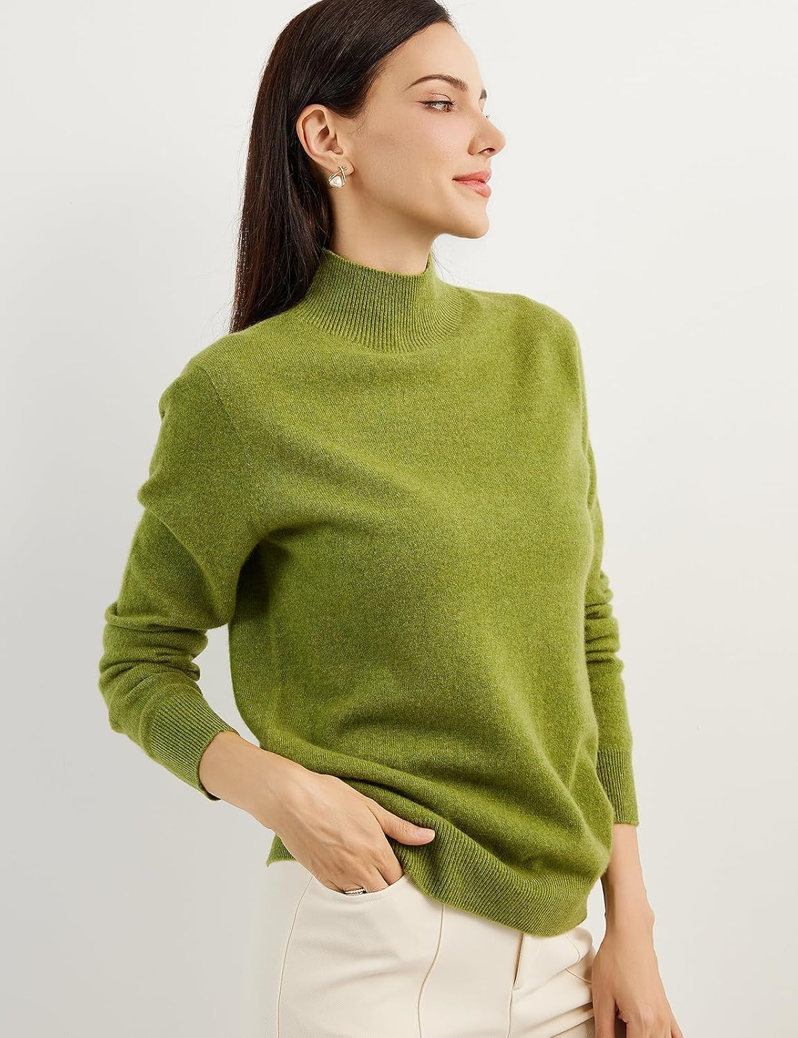 100% Pure Cashmere Women's Sweater Mock Neck Long Sleeve Warm Soft 2025 Fall Winter Knit Pullover
