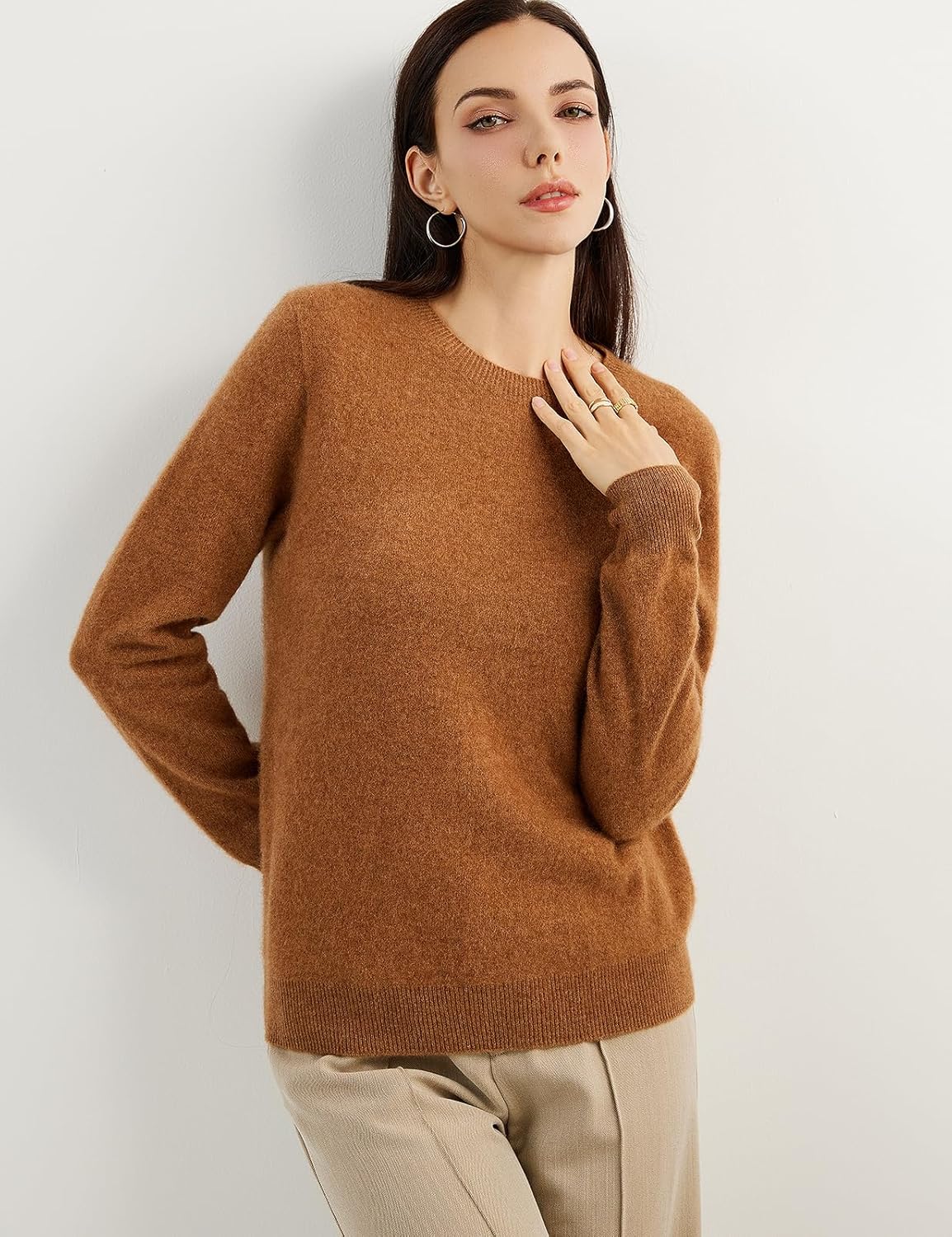 Women's 100% Pure Cashmere Sweater 2025 Fall Winter Crew Neck Long Sleeve Warm Soft Knitted Pullover