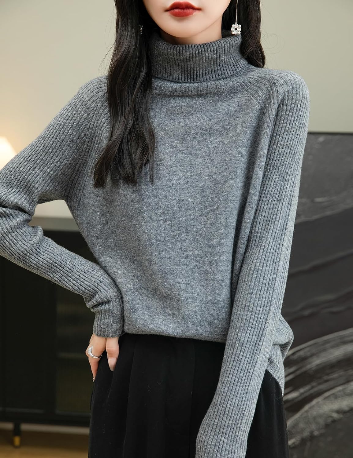 Chanyarn Women's Turtleneck 100% Merino Wool Sweater 2025 Fall Winter Classic Warm Soft Raglan Long Sleeve Knit Sweater