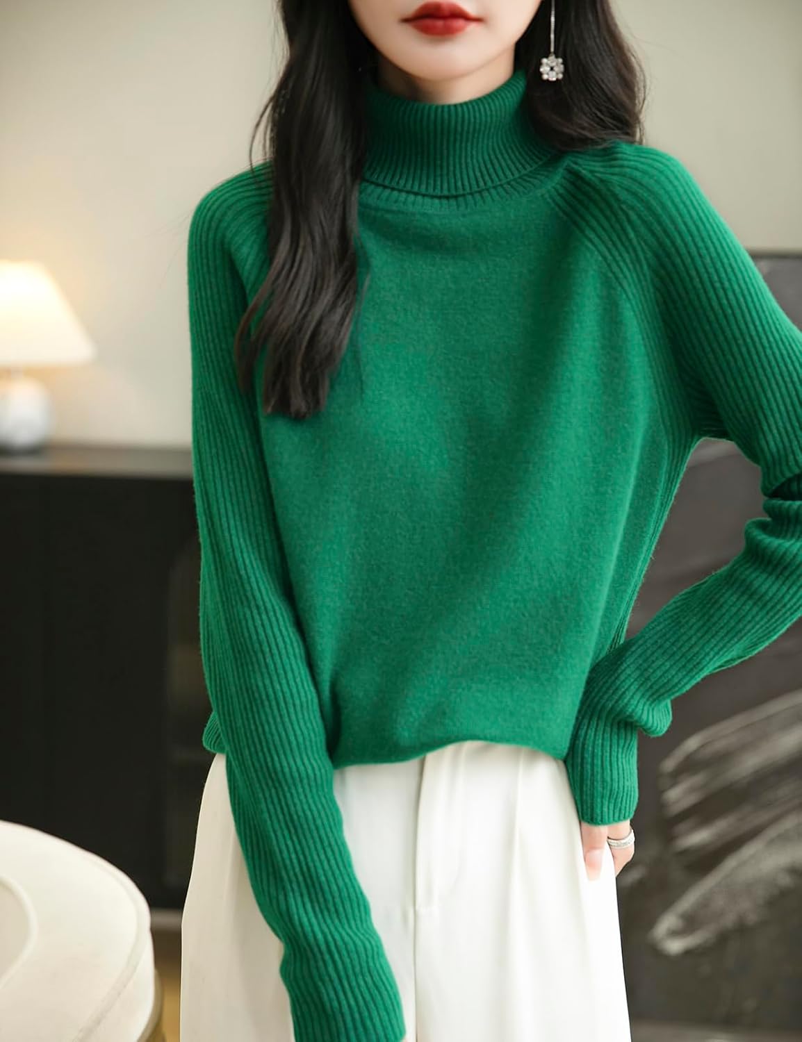Chanyarn Women's Turtleneck 100% Merino Wool Sweater 2025 Fall Winter Classic Warm Soft Raglan Long Sleeve Knit Sweater