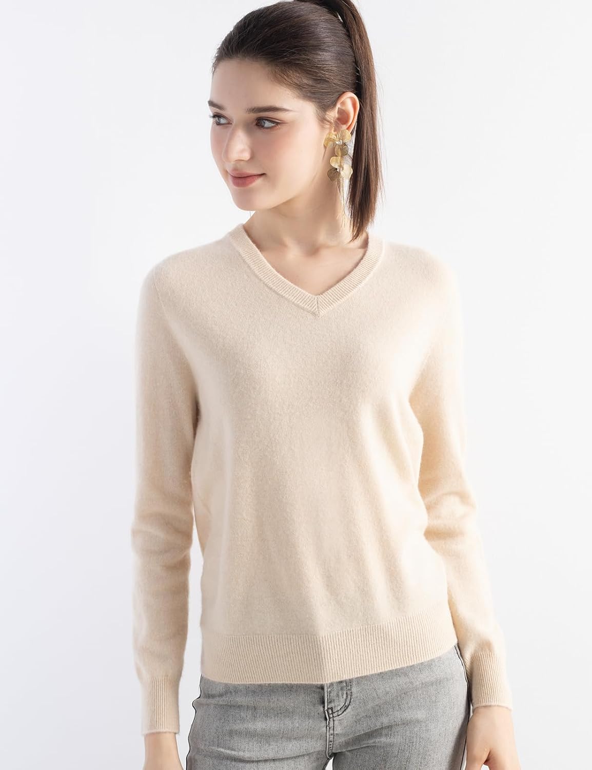 Chanyarn 100% Pure Cashmere Women's Sweater V-Neck Long Sleeve 2025 Fall Winter Warm Soft Knit Pullover
