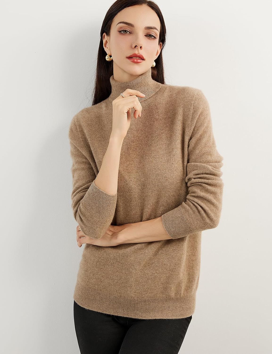 Women's 100% Pure Cashmere Sweater Turtleneck Long Sleeve Warm Soft 2025 Fall Winter Knit Pullover