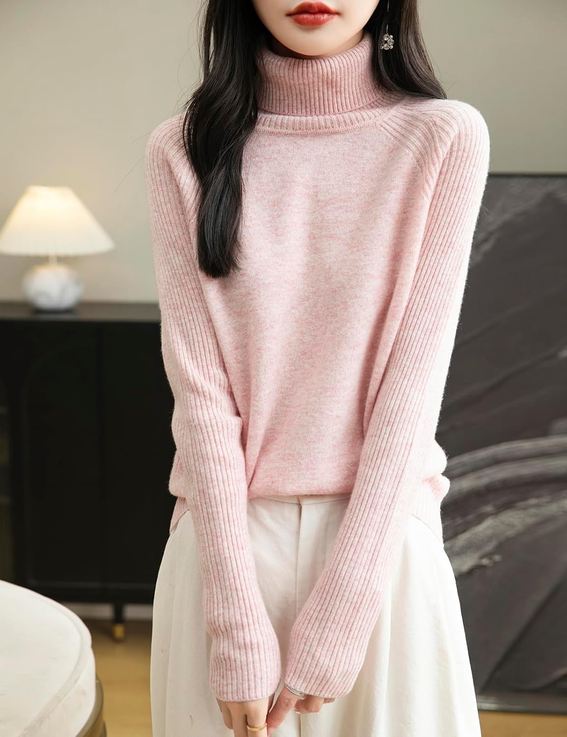 Chanyarn Women's Turtleneck 100% Merino Wool Sweater 2025 Fall Winter Classic Warm Soft Raglan Long Sleeve Knit Sweater