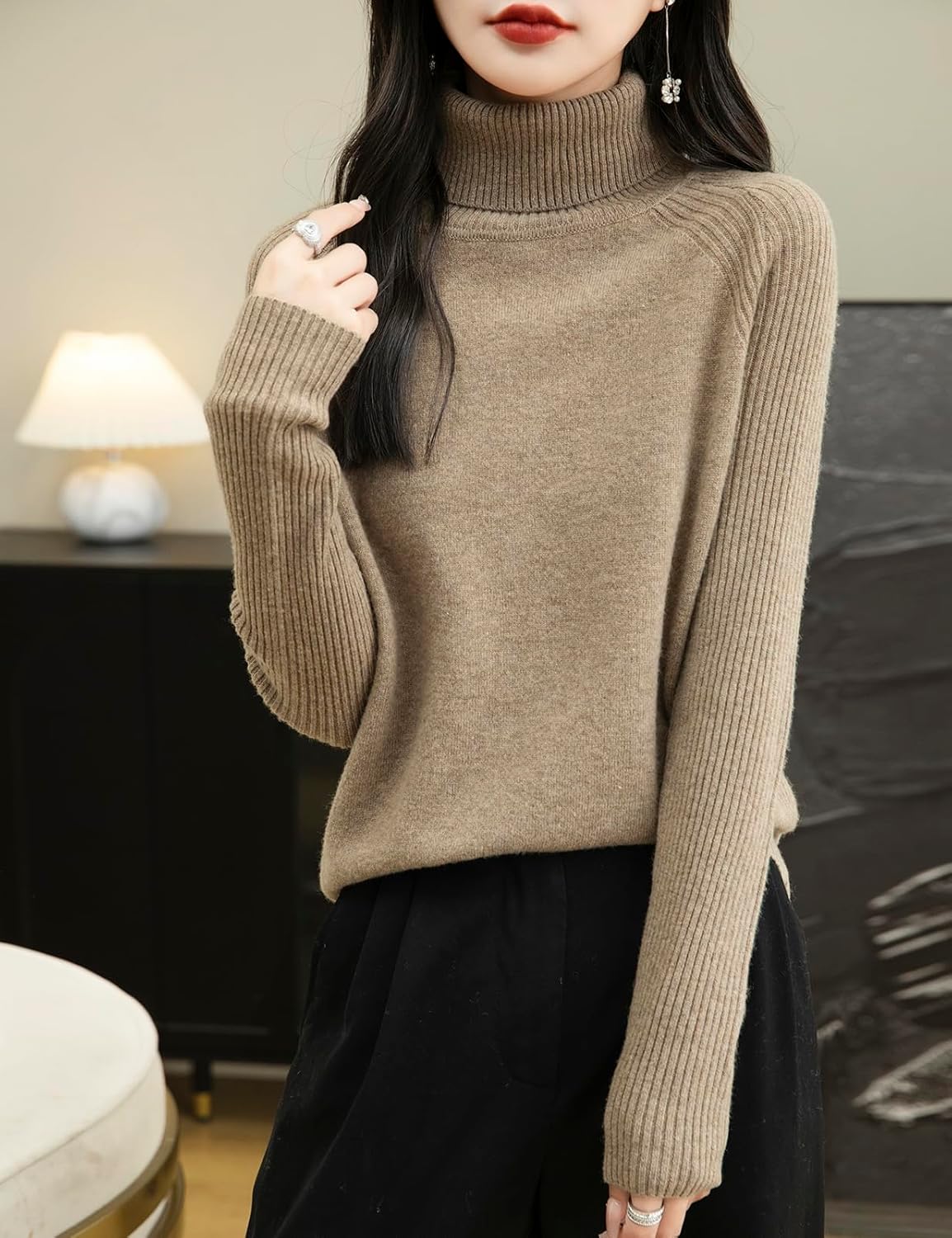Chanyarn Women's Turtleneck 100% Merino Wool Sweater 2025 Fall Winter Classic Warm Soft Raglan Long Sleeve Knit Sweater