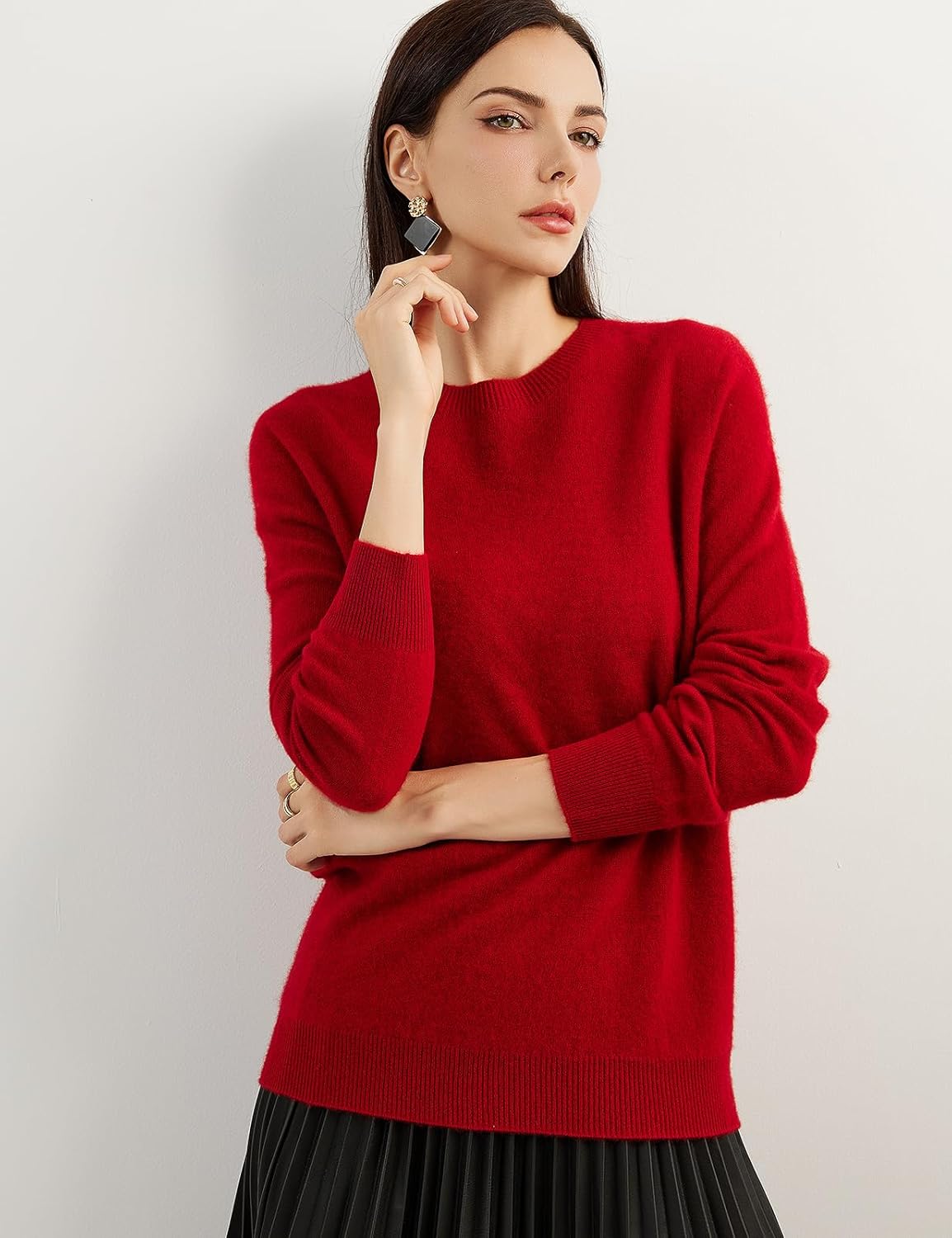 Women's 100% Pure Cashmere Sweater 2025 Fall Winter Crew Neck Long Sleeve Warm Soft Knitted Pullover