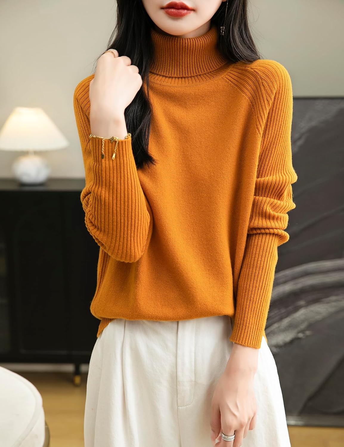Chanyarn Women's Turtleneck 100% Merino Wool Sweater 2025 Fall Winter Classic Warm Soft Raglan Long Sleeve Knit Sweater