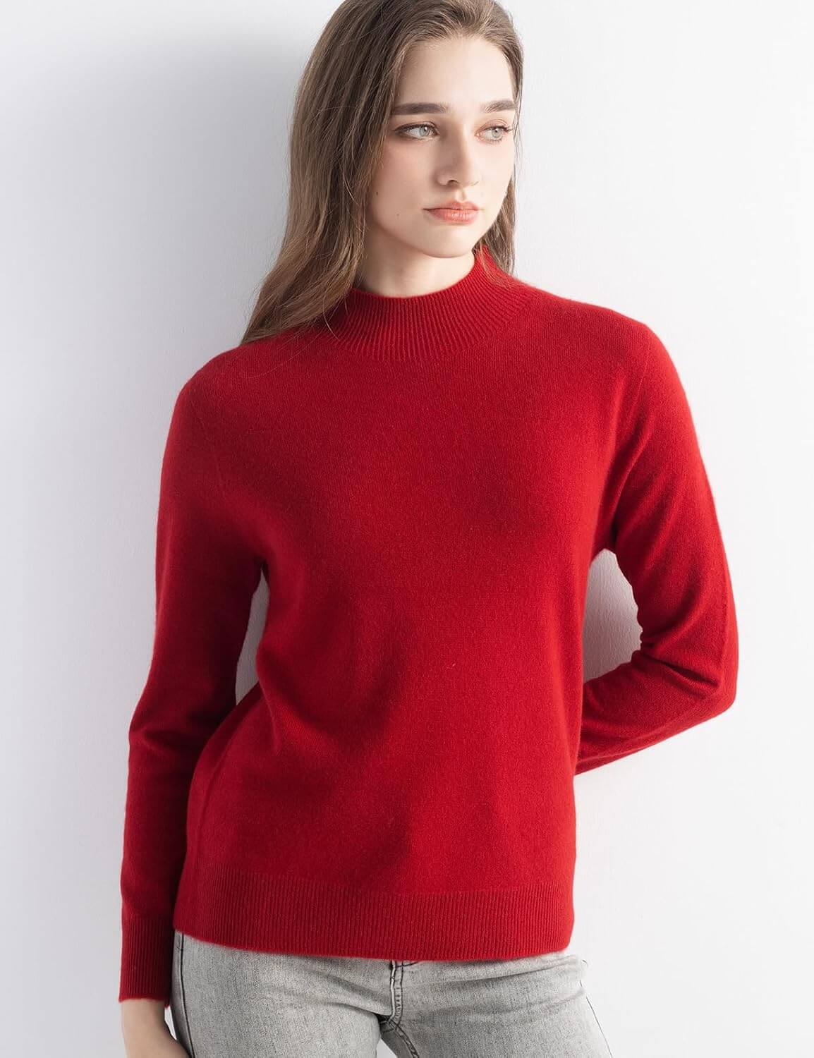 Women's 100% Pure Cashmere Sweater Mock Neck Long Sleeve Warm Leisure 2025 Fall Winter Knit Pullover