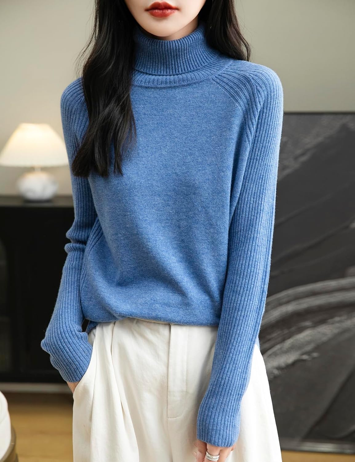 Chanyarn Women's Turtleneck 100% Merino Wool Sweater 2025 Fall Winter Classic Warm Soft Raglan Long Sleeve Knit Sweater