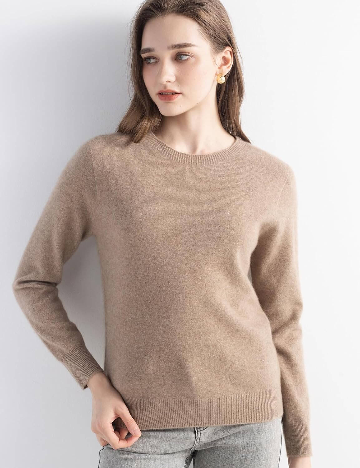 Women's 100% Pure Cashmere Sweater 2025 Fall Winter Crew Neck Long Sleeve Warm Soft Knitted Pullover