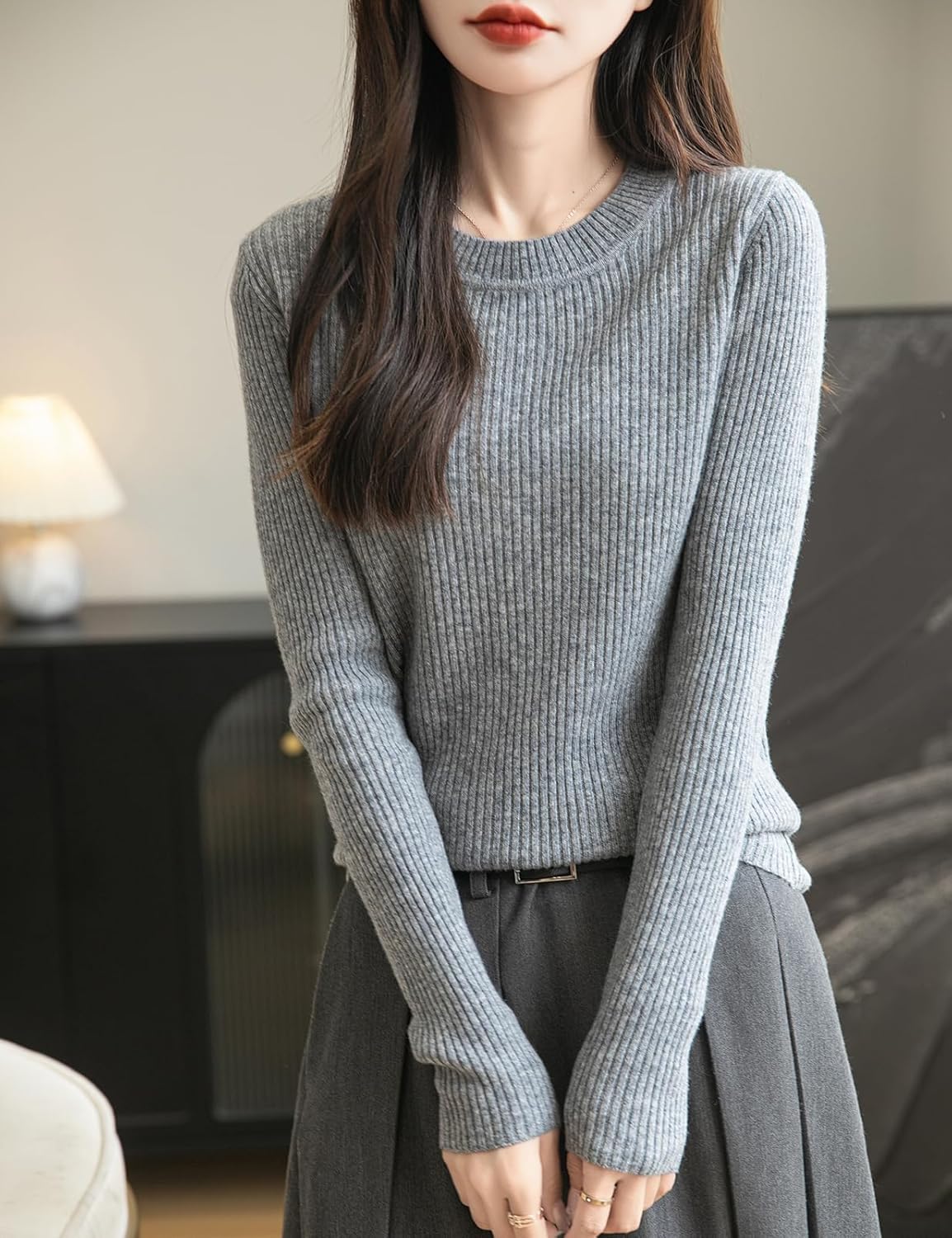 Women's 100% Merino Wool Sweater 2025 Fall Winter Crew Neck Long Sleeve Warm Soft Ribbed Knit Pullover Sweater