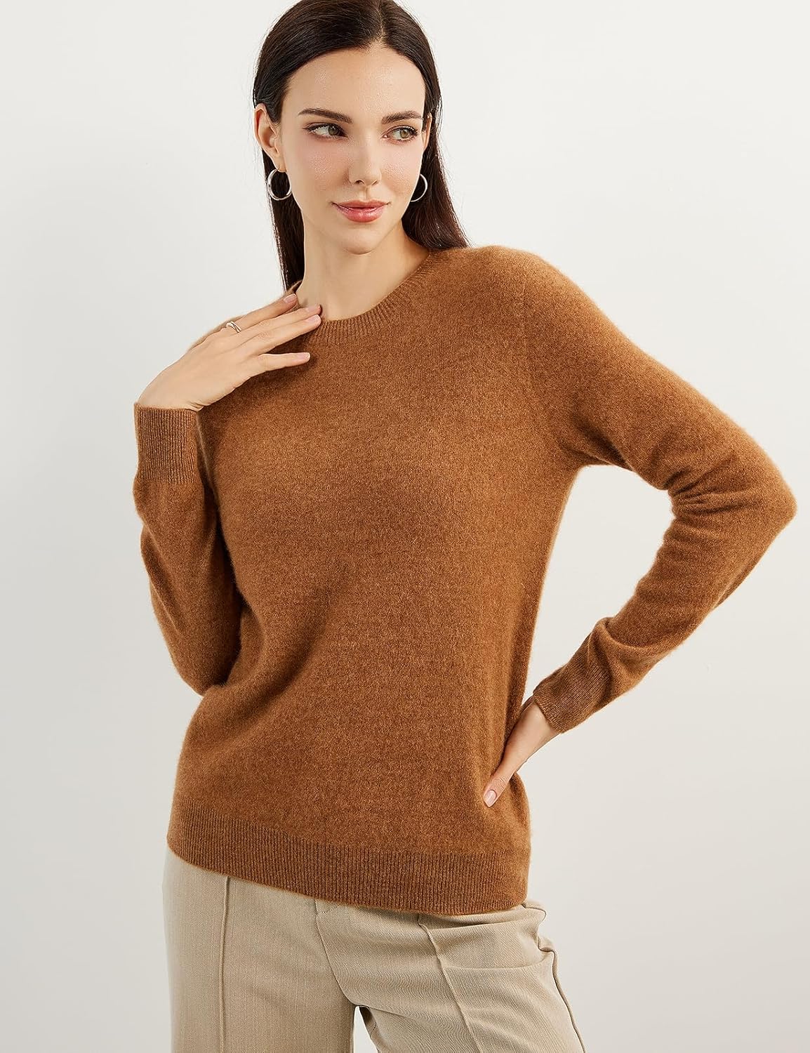 Women's 100% Pure Cashmere Sweater 2025 Fall Winter Crew Neck Long Sleeve Warm Soft Knitted Pullover