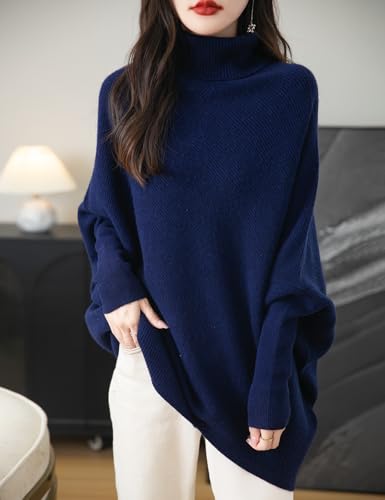 Chanyarn Women's Turtleneck 100% Merino Wool Oversized Sweater 2025 Fall Winter Batwing Long Sleeve Knitted Sweater