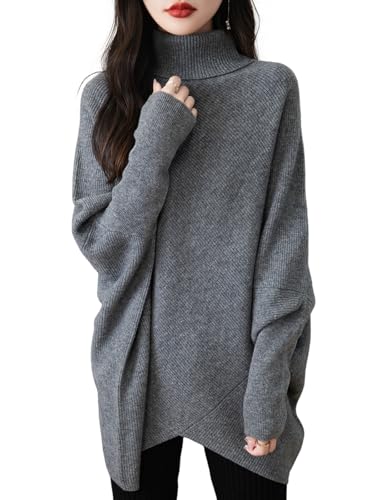 Chanyarn Women's Turtleneck 100% Merino Wool Oversized Sweater 2025 Fall Winter Batwing Long Sleeve Knitted Sweater