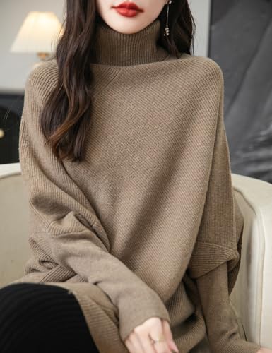 Chanyarn Women's Turtleneck 100% Merino Wool Oversized Sweater 2025 Fall Winter Batwing Long Sleeve Knitted Sweater
