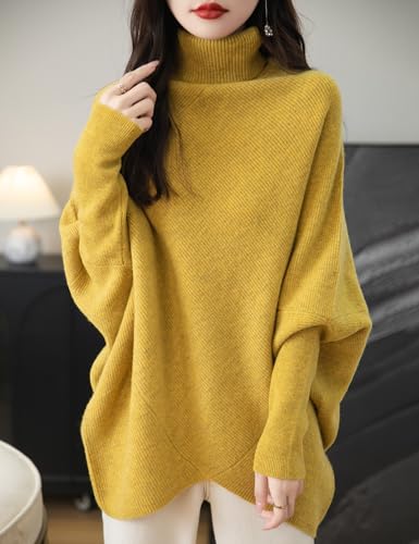 Chanyarn Women's Turtleneck 100% Merino Wool Oversized Sweater 2025 Fall Winter Batwing Long Sleeve Knitted Sweater