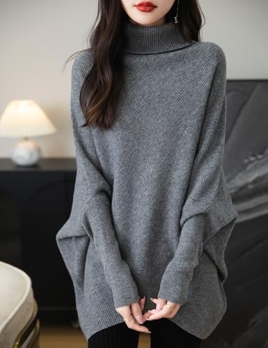 Chanyarn Women's Turtleneck 100% Merino Wool Oversized Sweater 2025 Fall Winter Batwing Long Sleeve Knitted Sweater