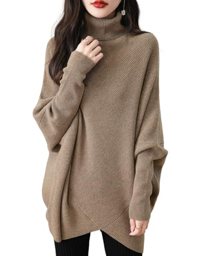 Chanyarn Women's Turtleneck 100% Merino Wool Oversized Sweater 2025 Fall Winter Batwing Long Sleeve Knitted Sweater