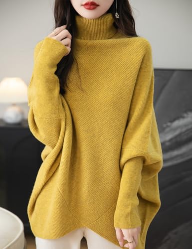 Chanyarn Women's Turtleneck 100% Merino Wool Oversized Sweater 2025 Fall Winter Batwing Long Sleeve Knitted Sweater