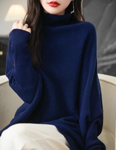 Chanyarn Women's Turtleneck 100% Merino Wool Oversized Sweater 2025 Fall Winter Batwing Long Sleeve Knitted Sweater