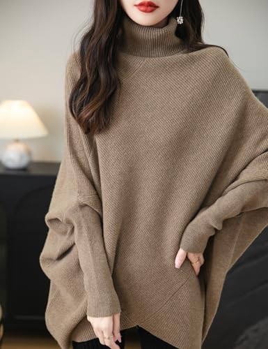 Chanyarn Women's Turtleneck 100% Merino Wool Oversized Sweater 2025 Fall Winter Batwing Long Sleeve Knitted Sweater