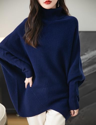 Chanyarn Women's Turtleneck 100% Merino Wool Oversized Sweater 2025 Fall Winter Batwing Long Sleeve Knitted Sweater