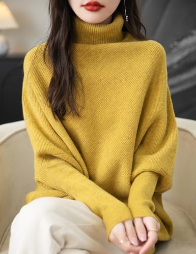 Chanyarn Women's Turtleneck 100% Merino Wool Oversized Sweater 2025 Fall Winter Batwing Long Sleeve Knitted Sweater