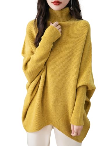 Chanyarn Women's Turtleneck 100% Merino Wool Oversized Sweater 2025 Fall Winter Batwing Long Sleeve Knitted Sweater