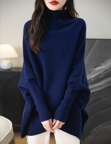 Chanyarn Women's Turtleneck 100% Merino Wool Oversized Sweater 2025 Fall Winter Batwing Long Sleeve Knitted Sweater