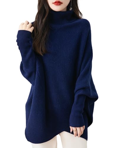 Chanyarn Women's Turtleneck 100% Merino Wool Oversized Sweater 2025 Fall Winter Batwing Long Sleeve Knitted Sweater
