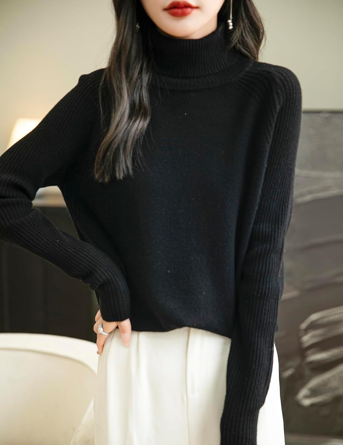 Chanyarn Women's Turtleneck 100% Merino Wool Sweater 2025 Fall Winter Classic Warm Soft Raglan Long Sleeve Knit Sweater