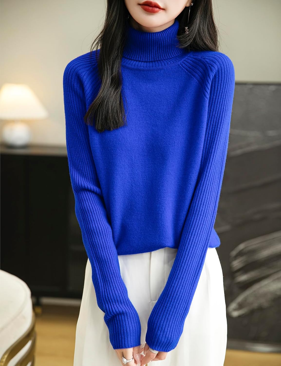 Chanyarn Women's Turtleneck 100% Merino Wool Sweater 2025 Fall Winter Classic Warm Soft Raglan Long Sleeve Knit Sweater
