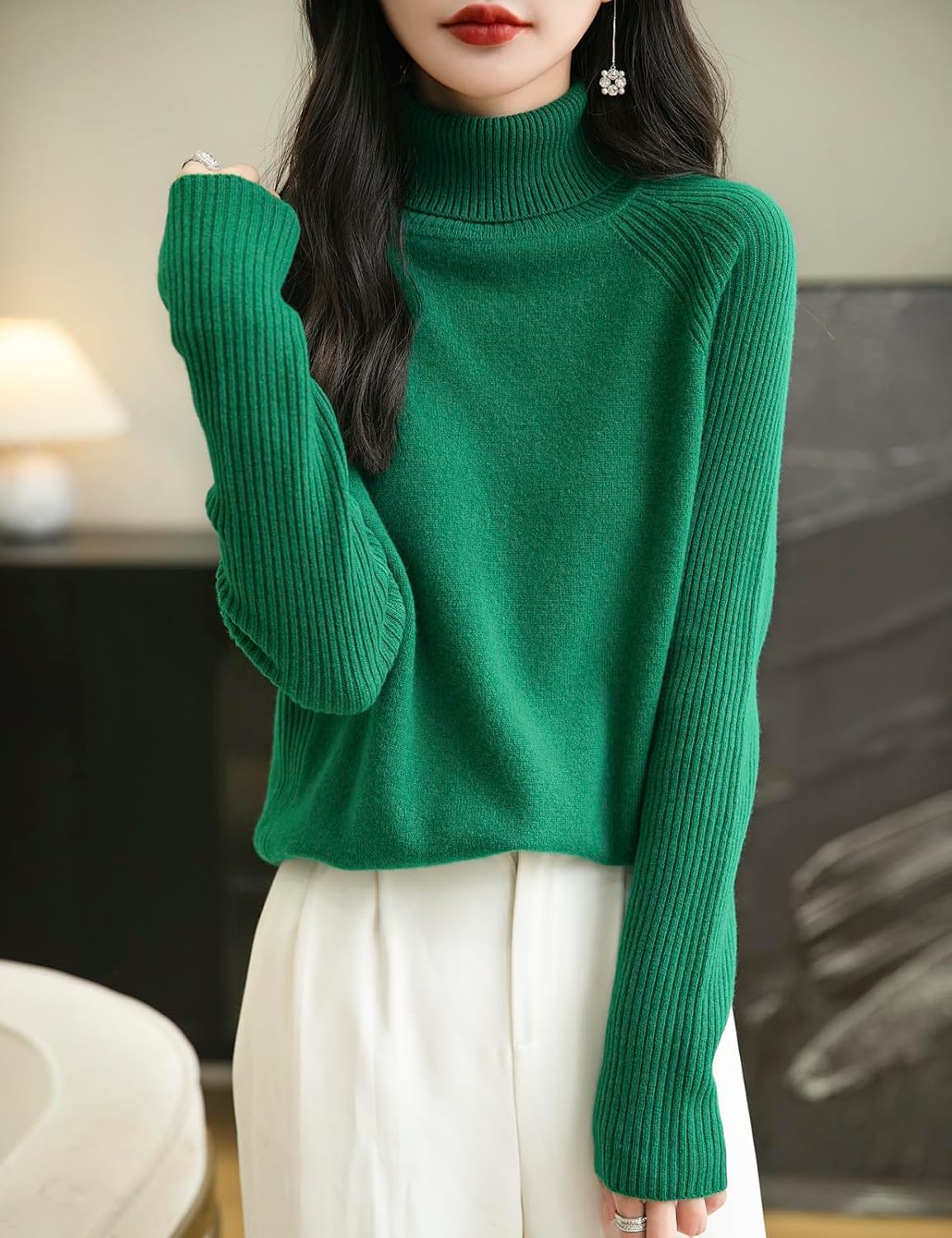 Chanyarn Women's Turtleneck 100% Merino Wool Sweater 2025 Fall Winter Classic Warm Soft Raglan Long Sleeve Knit Sweater