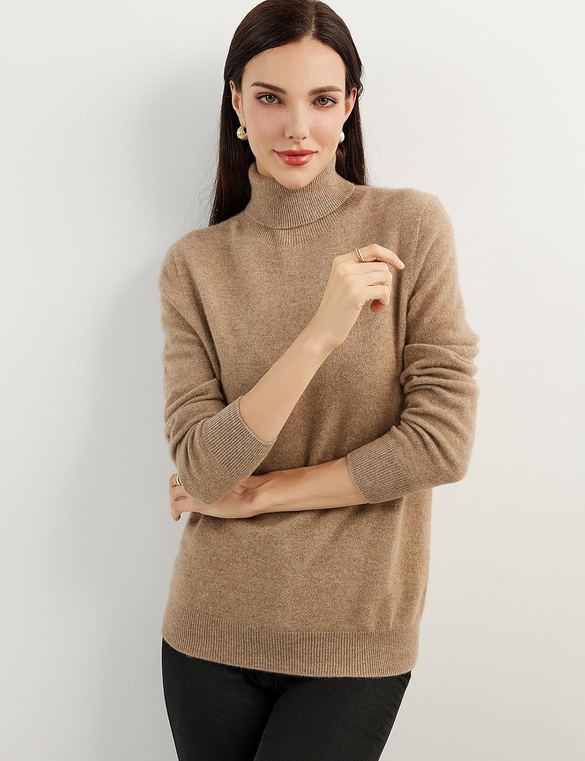 Women's 100% Pure Cashmere Sweater Turtleneck Long Sleeve Warm Soft 2025 Fall Winter Knit Pullover