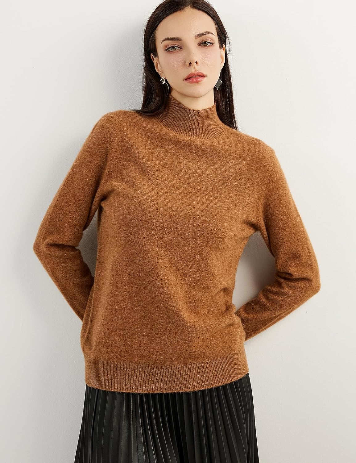100% Pure Cashmere Women's Sweater Mock Neck Long Sleeve Warm Soft 2025 Fall Winter Knit Pullover