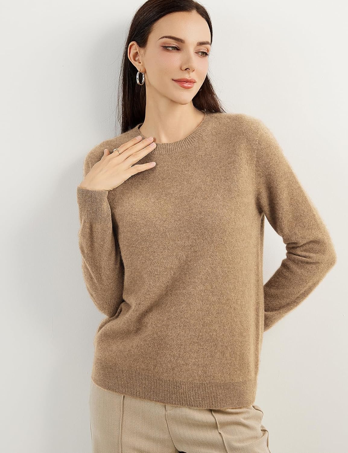 Women's 100% Pure Cashmere Sweater 2025 Fall Winter Crew Neck Long Sleeve Warm Soft Knitted Pullover