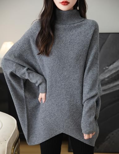 Chanyarn Women's Turtleneck 100% Merino Wool Oversized Sweater 2025 Fall Winter Batwing Long Sleeve Knitted Sweater