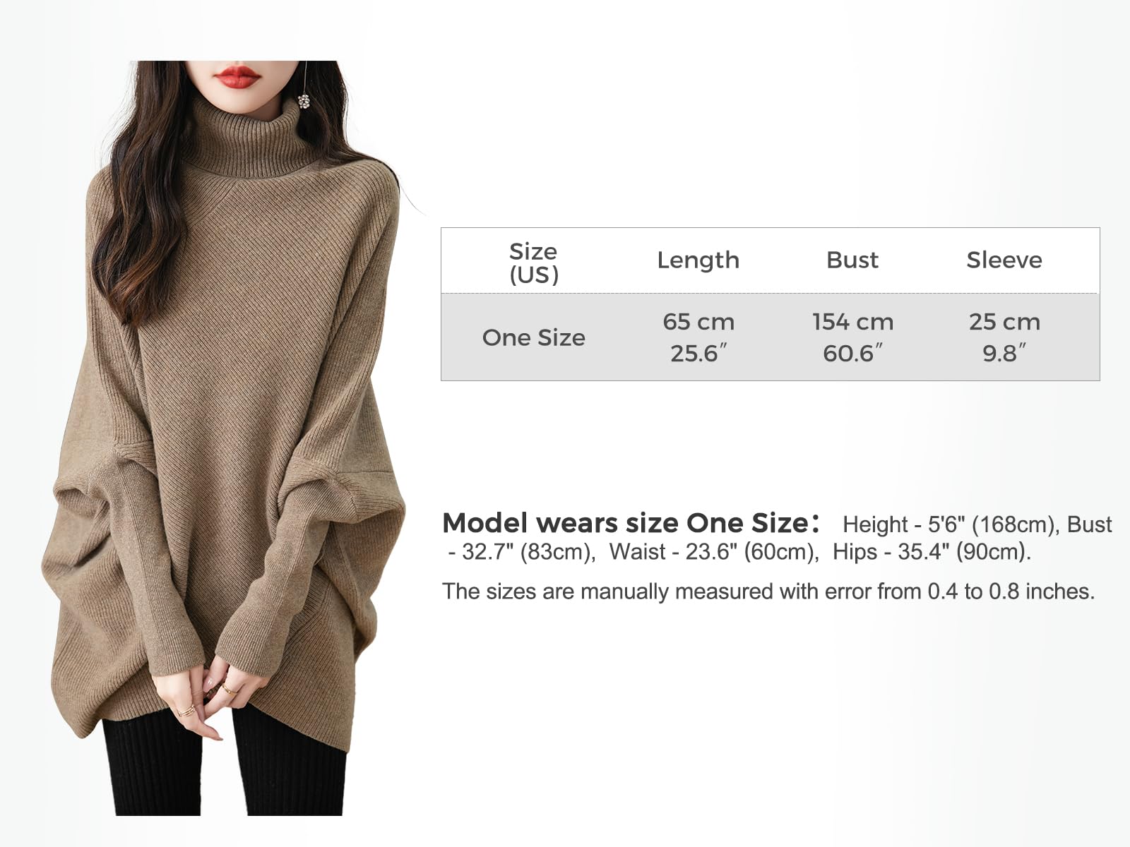 Chanyarn Women's Turtleneck 100% Merino Wool Oversized Sweater 2025 Fall Winter Batwing Long Sleeve Knitted Sweater