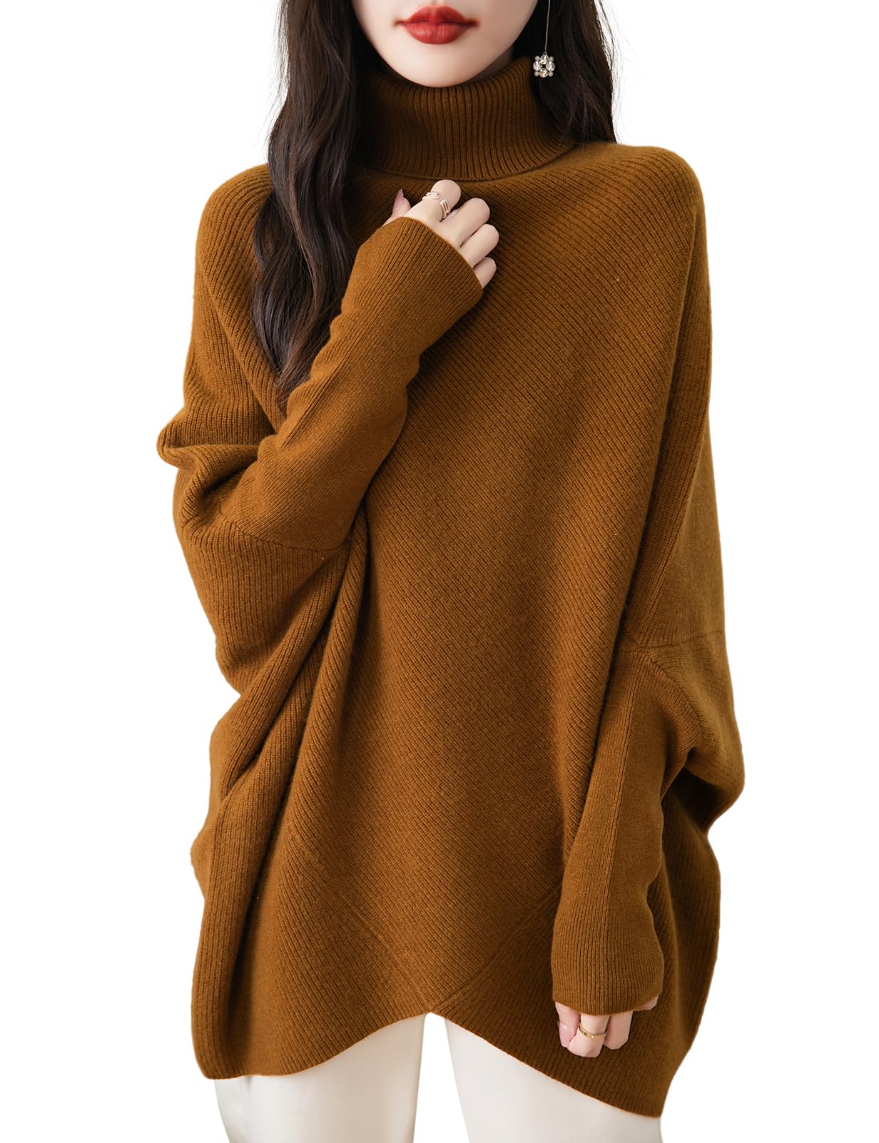 Chanyarn Women's Turtleneck 100% Merino Wool Oversized Sweater 2025 Fall Winter Batwing Long Sleeve Knitted Sweater