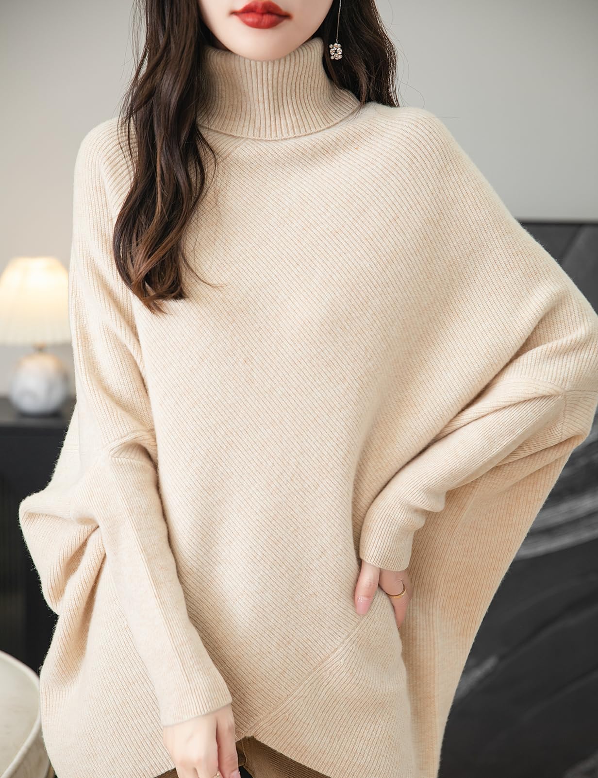 Chanyarn Women's Turtleneck 100% Merino Wool Oversized Sweater 2025 Fall Winter Batwing Long Sleeve Knitted Sweater