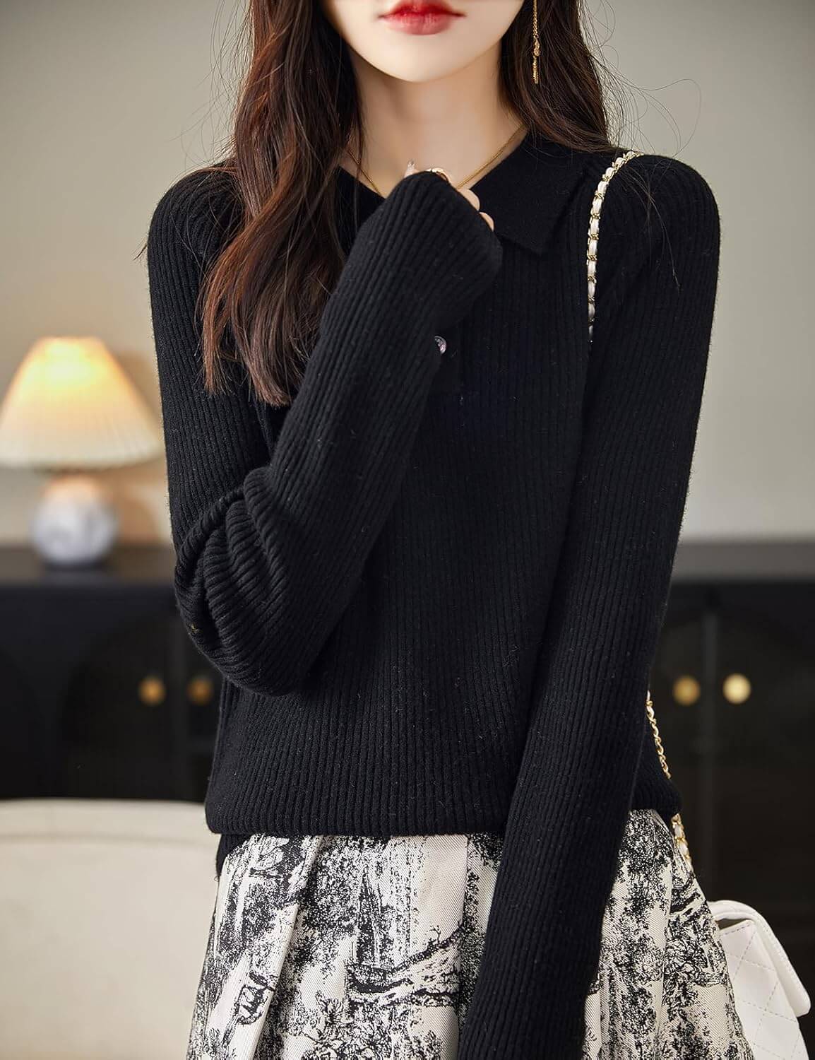 Women's 100% Merino Wool Sweater 2025 Fall Winter Polo Neck Long Sleeve Warm Soft Knit Pulover Sweater