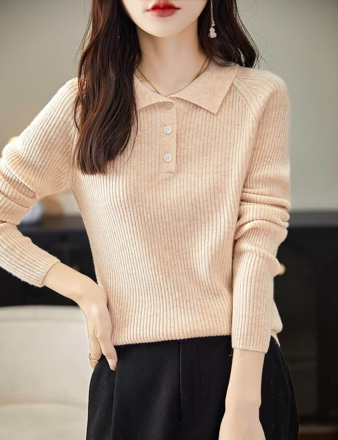 Women's 100% Merino Wool Sweater 2025 Fall Winter Polo Neck Long Sleeve Warm Soft Knit Pulover Sweater