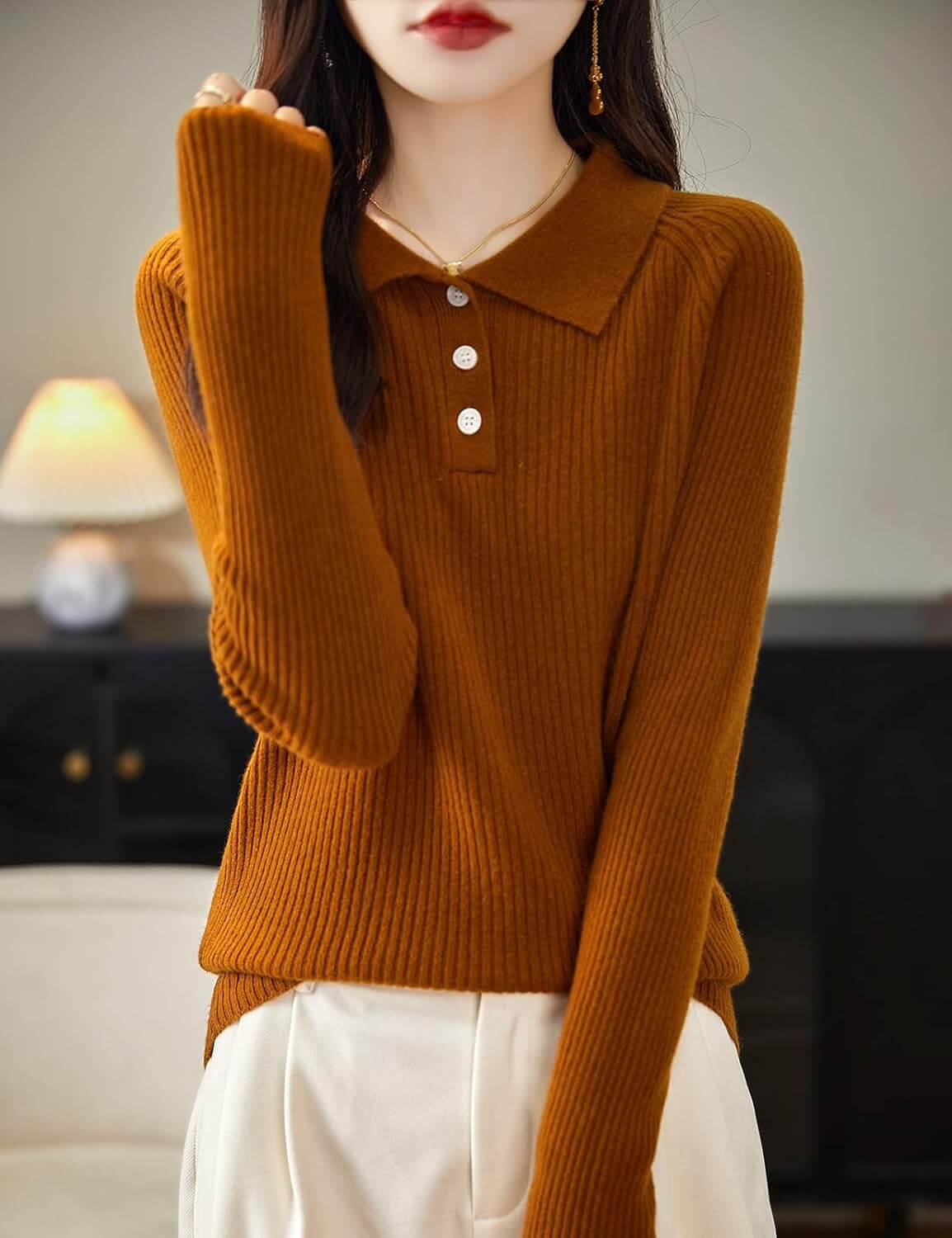 Women's 100% Merino Wool Sweater 2025 Fall Winter Polo Neck Long Sleeve Warm Soft Knit Pulover Sweater