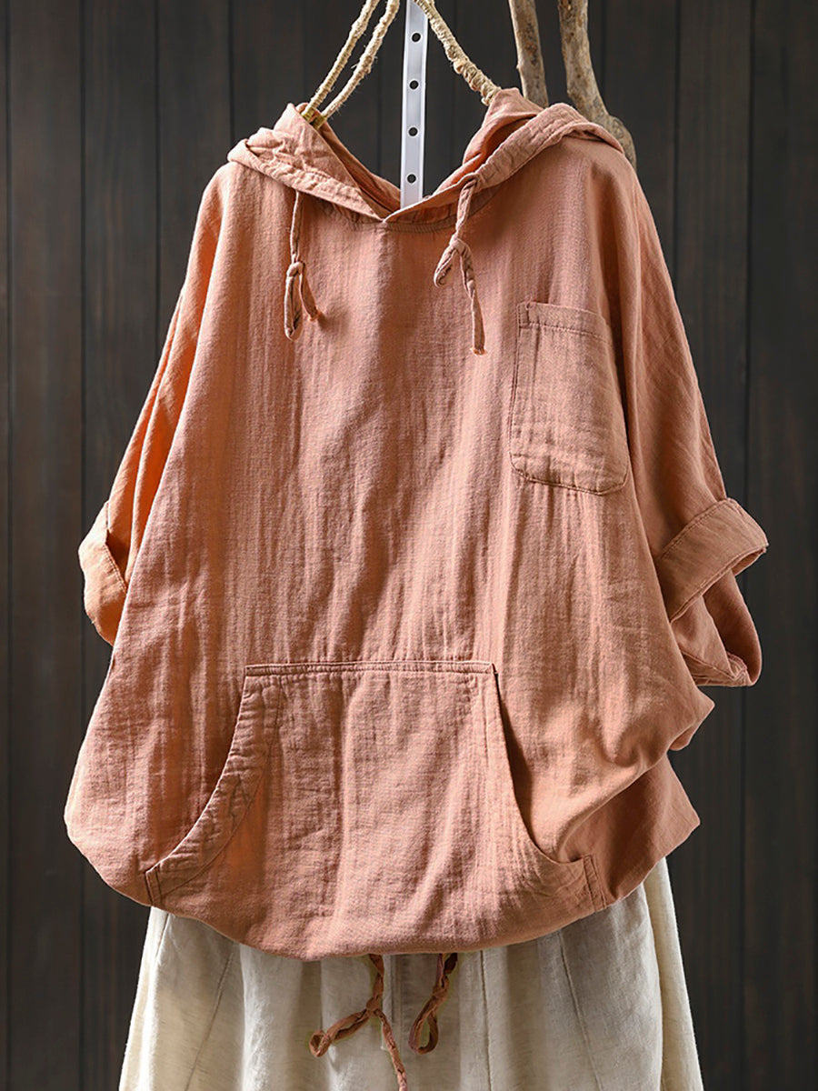 Dames Lente 100% Katoen Pure Kleur Capuchon Shirt