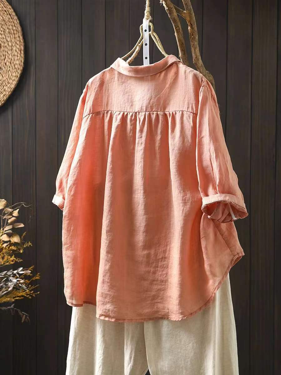 Vrouwen artistieke zomerbloemenprint Ramie blouse