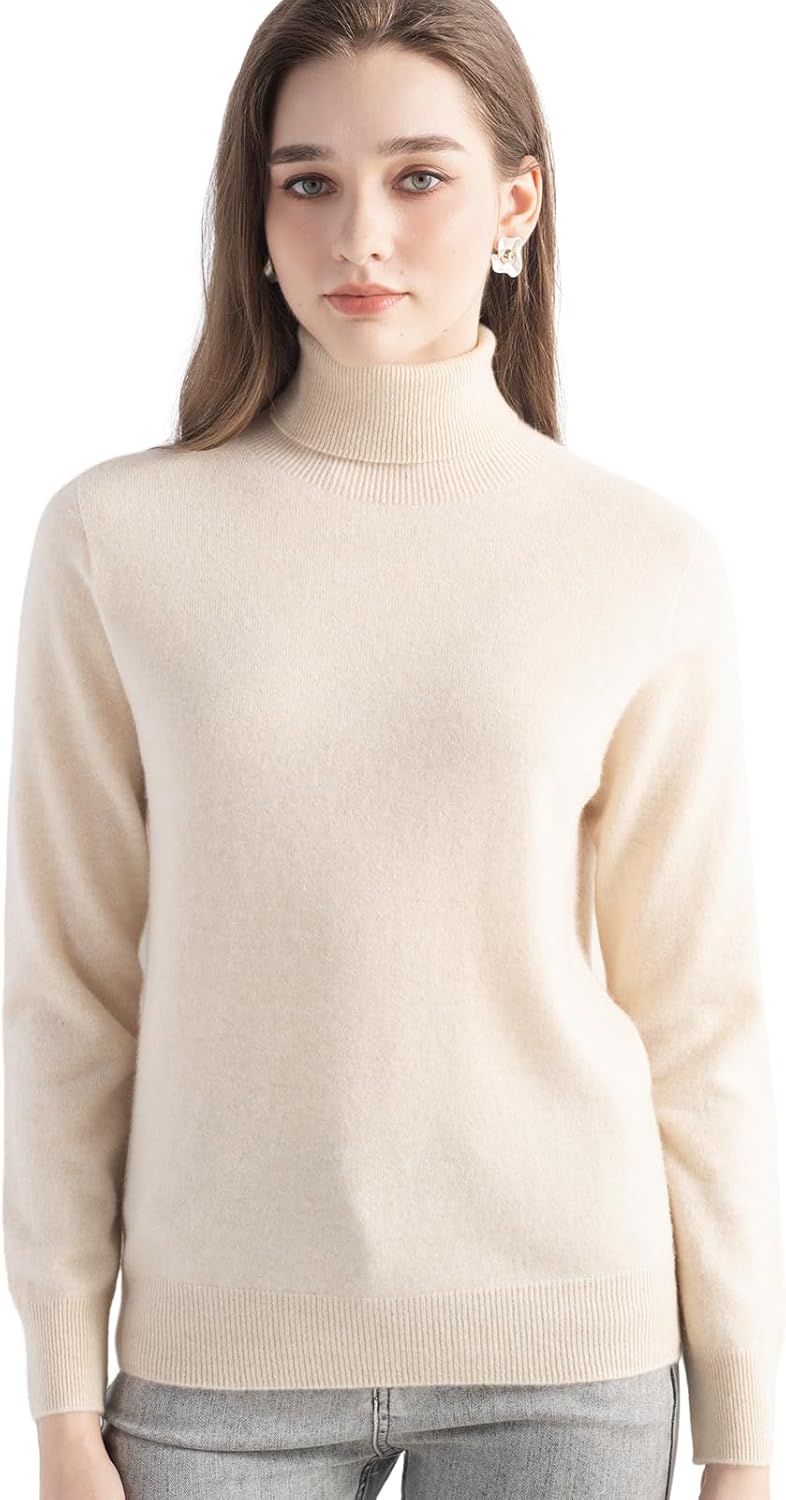 Women's 100% Pure Cashmere Sweater Turtleneck Long Sleeve Warm Soft 2025 Fall Winter Knit Pullover